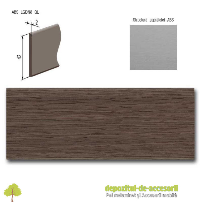 Cant ABS Stejar Chateau antracit 43mm x 2mm Compatibil cu PAL Melaminat Stejar Chateau antracit H3306 ST9
