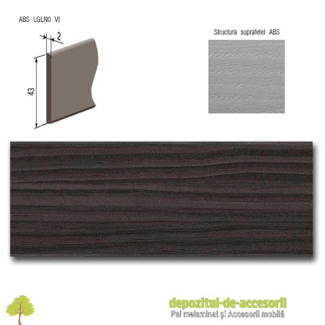 Cant ABS Negru Hacienda 43mm x 2mm Compatibil cu Pal Melaminat Negru Hacienda Egger H3081 ST22