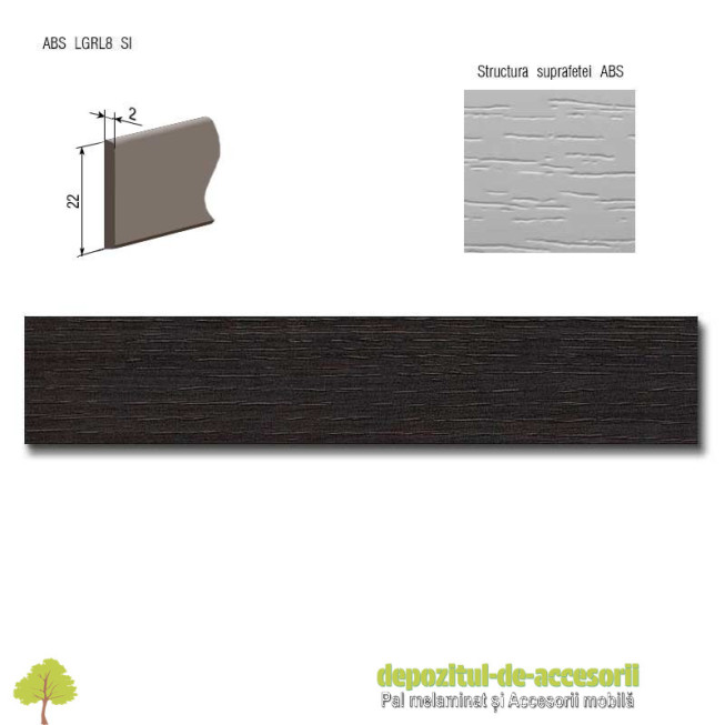Cant ABS Stejar Cortina negru 22mm x 2mm Compatibil cu Pal Melaminat Stejar Cortina negru H3399 ST11 Egger