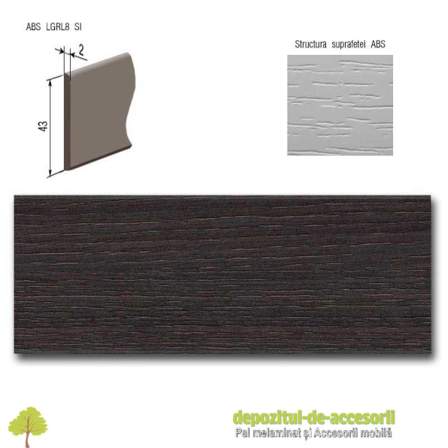Cant ABS Stejar Cortina negru 43mm x 2mm Compatibil cu Pal Melaminat Stejar Cortina negru H3399 ST11 Egger