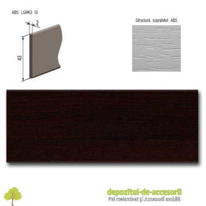 Cant ABS Stejar Ferrara negru brun 43mm x 2mm Compatibil cu Pal Melaminat Stejar Ferrara negru brun Egger H1137 ST11