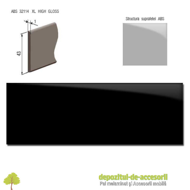 Cant ABS Negru 43mm x 1mm super lucios