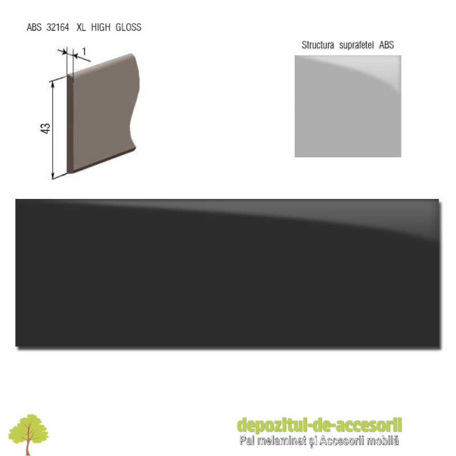 Cant ABS Gri închis 43mm x 1mm super lucios