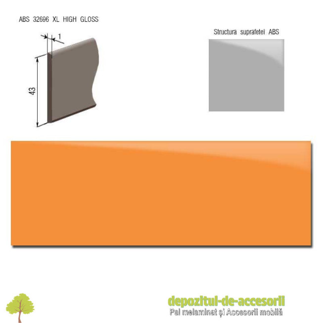 Cant ABS Portocaliu 43mm x 1mm super lucios (high gloss)