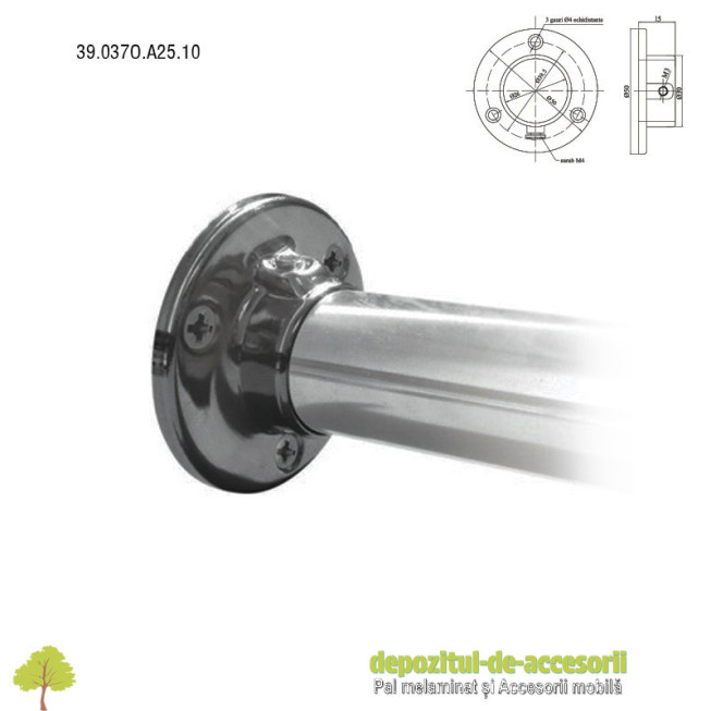 Suport cap bară haine rotundă prindere în laterale