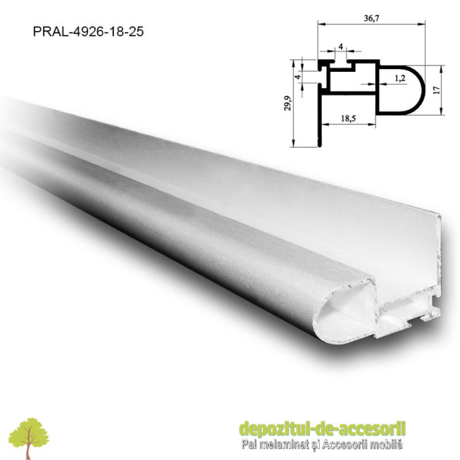 Profil maner semirotund dubla perie 18mm lungimea 2,5m aluminiu