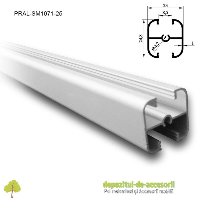 Profil orizontal pentru segmentarea usilor de dressing 2,5m aluminiu