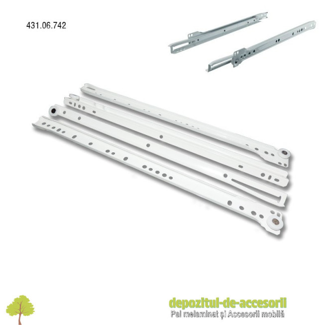 Glisiere cu role 400mm albe extragere parțială Hafele 431.06.742