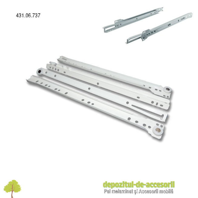 Glisiere cu role 350mm albe extragere parțială Hafele 431.06.737
