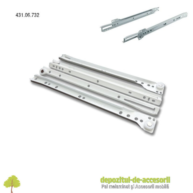 Glisiere cu role 300mm albe extragere parțială Hafele 431.06.732