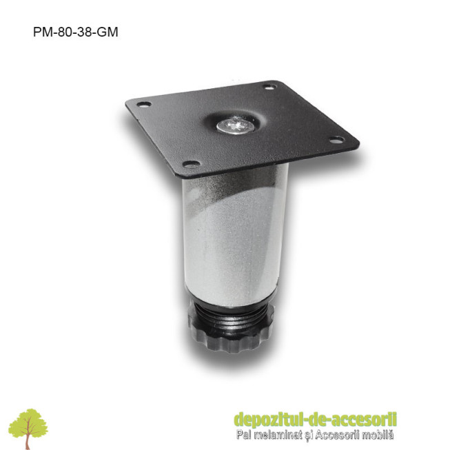 Picior metalic mobilier H80  Ø38mm gri metalizat