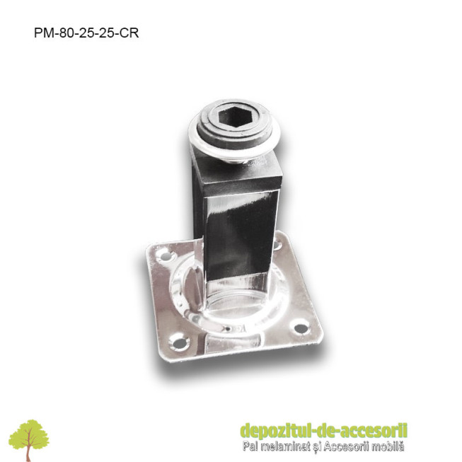 Picior metalic mobilier H80  25x25mm profil patrat cromat