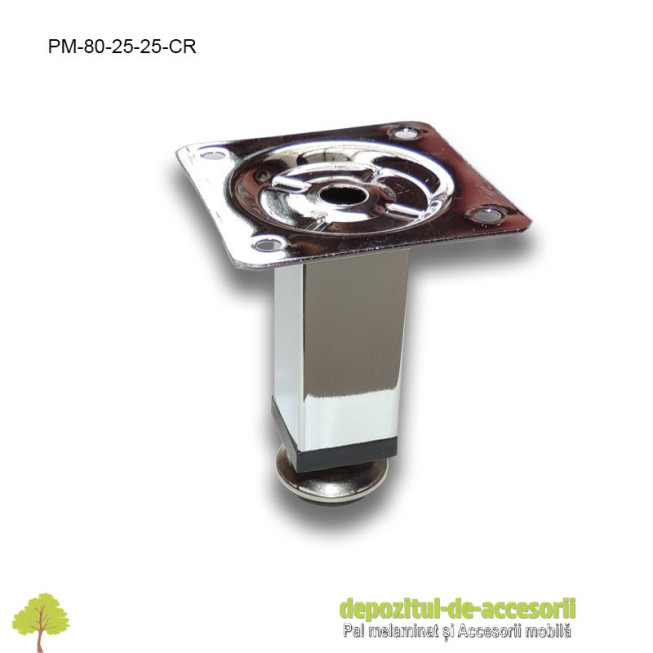 Picior metalic mobilier H80  25x25mm profil patrat cromat