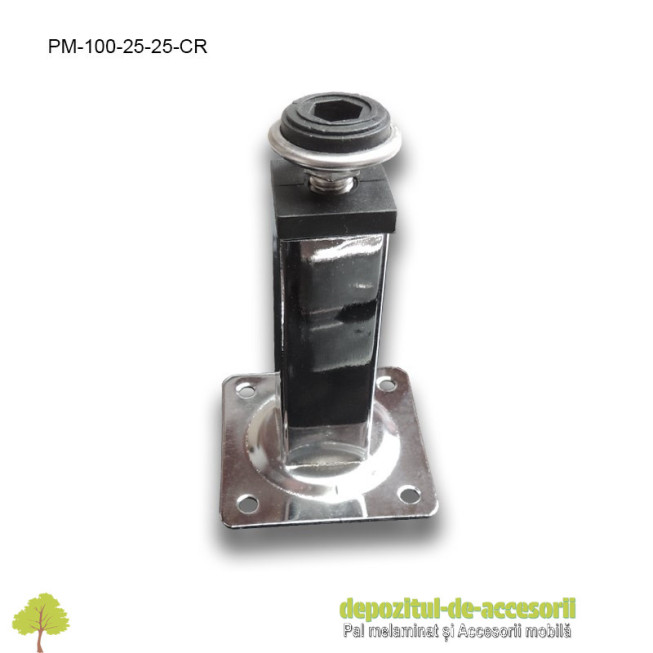 Picior metalic mobilier H100mm  25x25mm profil patrat cromat