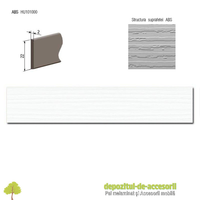 Cant ABS Alb rustic striat 22mm x 2mm compatibil Egger W1000 ST18 Alb Premium