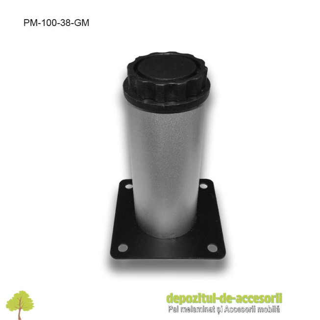 Picior metalic mobilier H100mm  Ø38mm gri metalizat