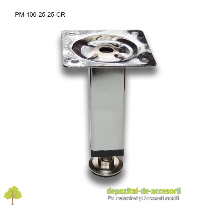 Picior metalic mobilier H100  25x25mm profil pătrat cromat