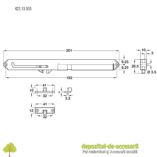 Amortizor închidere sertar cu glisiere Hafele 423.13.503