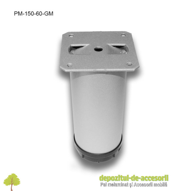 Picior metalic mobilier H150  Ø60mm gri metalizat