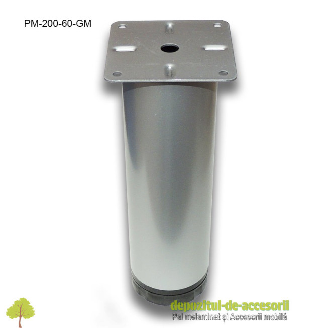Picior metalic mobilier H200  Ø60mm gri metalizat