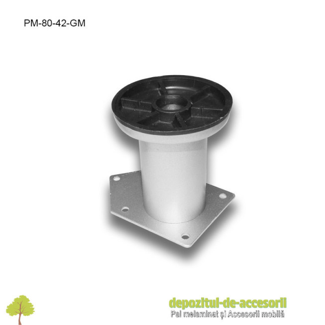 Picior metalic mobilier H80  Ø42mm gri metalizat