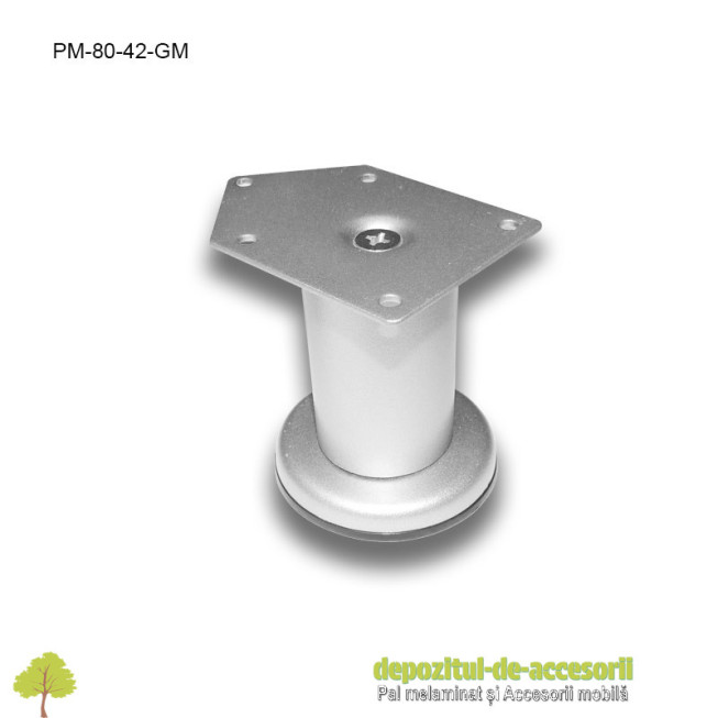 Picior metalic mobilier H80  Ø42mm gri metalizat