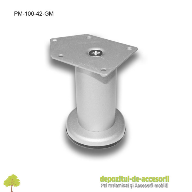Picior metalic mobilier H100  Ø42mm gri metalizat