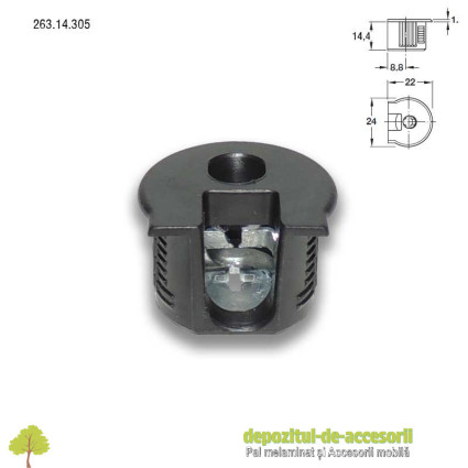 Demontabili Rafix incastrati Ø20mm plastic negru Hafele 263.14.305 cu bolt 263.20.141