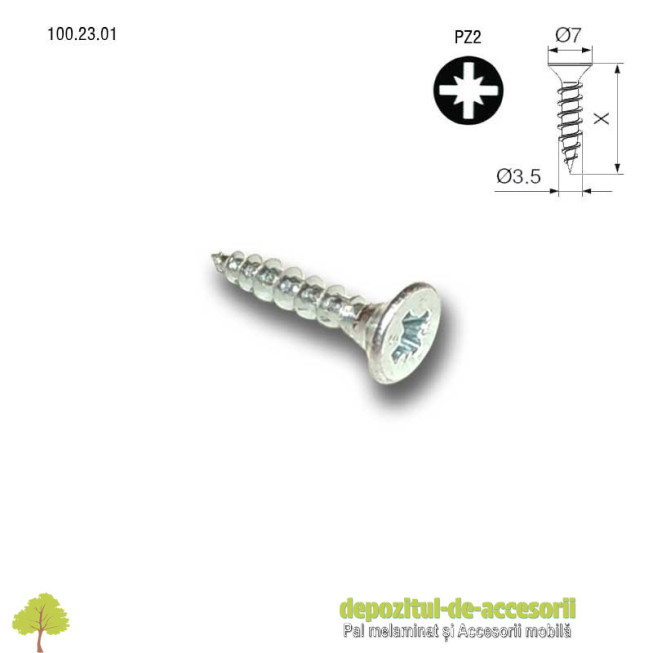 Suruburi lemn, PAL Ø3,5 x 18mm, cap ingropat Pz2, zincate alb 100.22.01 SEA