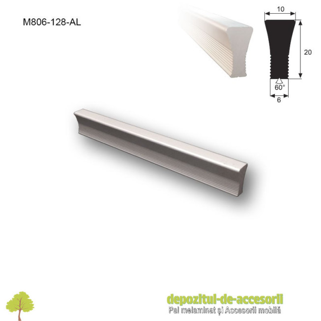 Maner mobilier Aluminiu M806-128-AL Satinat distanta intre gauri de 128mm