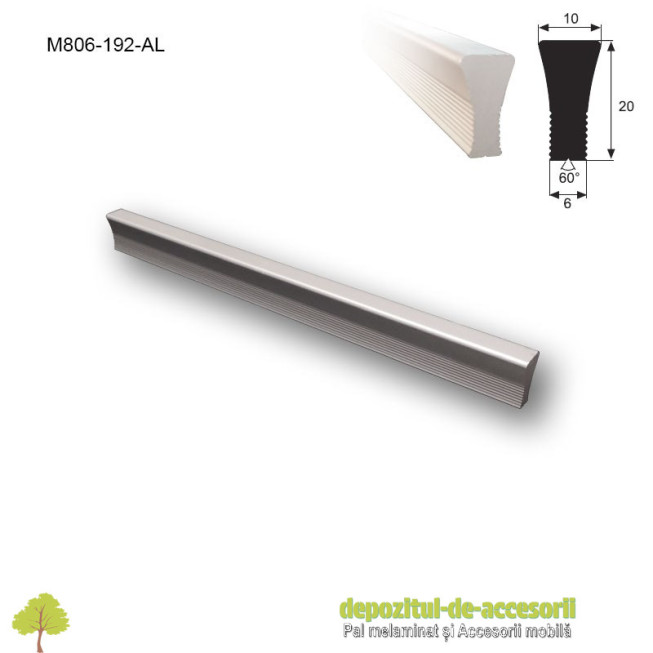 Maner mobilier Aluminiu M806-192-AL Satinat distanta intre gauri de 192mm