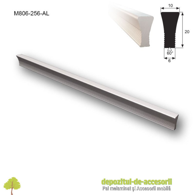 Maner mobilier Aluminiu M806-256-AL Satinat distanta intre gauri de 256mm