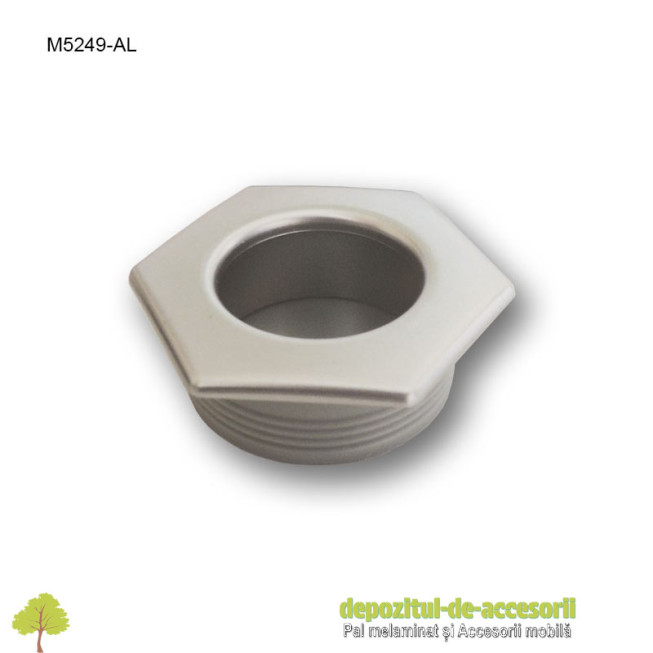 Maner mobilier ingropat plastic hexagonal finisaj aluminiu M5249-AL 