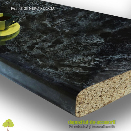 Blat de bucatarie Nero roccia lucios 28x600x3050mm FAB Grup FAB 48