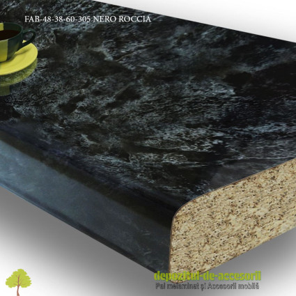 Blat de bucatarie Nero roccia lucios 38x600x3050mm FAB Grup FAB 48