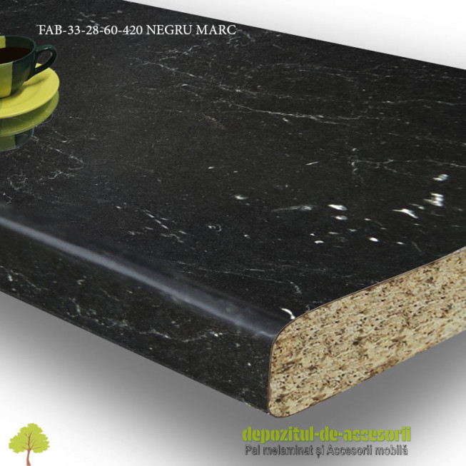 Blat de bucatarie Negru Marc lucios 28x600x4200mm FAB Grup FAB 33