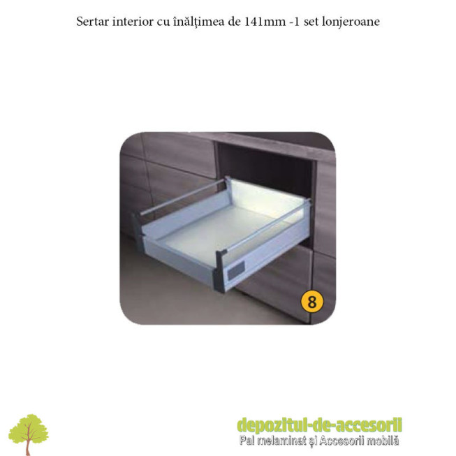 Sertar laterale metalice 450x83mm tip Tandembox extragere totala amortizare la inchidere DTC M014500A