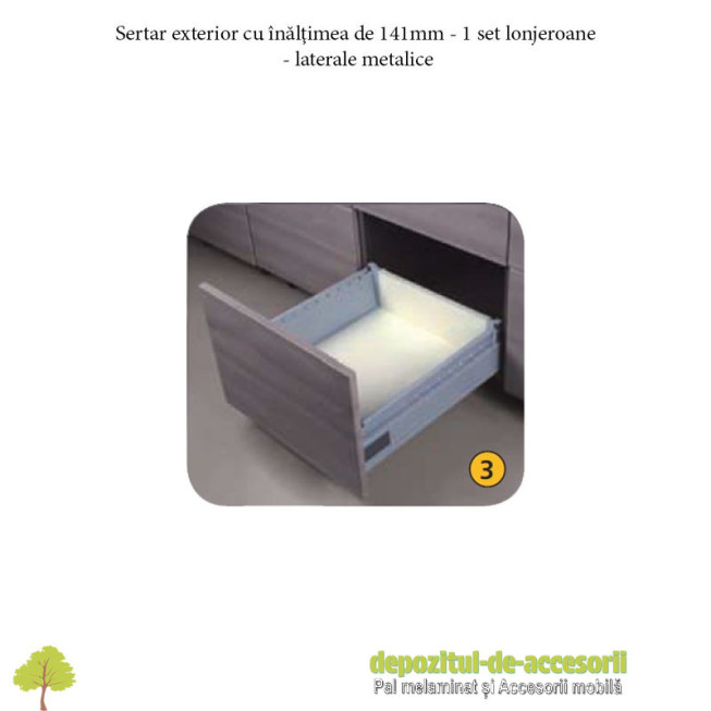 Sertar laterale metalice 450x83mm tip Tandembox extragere totala amortizare la inchidere DTC M014500A