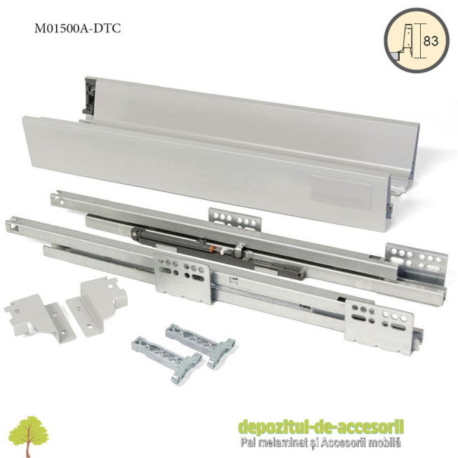 Sertar laterale metalice 500x83mm tip Tandembox extragere totală amortizare la inchidere DTC