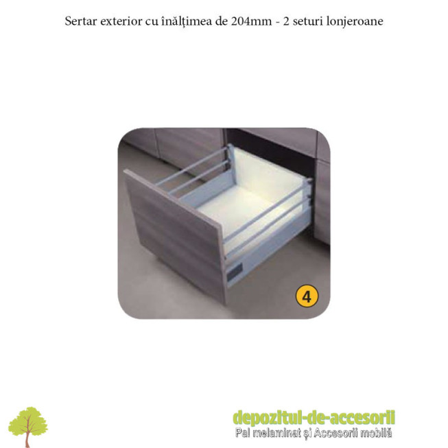 Sertar laterale metalice 500x83mm tip Tandembox extragere totală amortizare la inchidere DTC