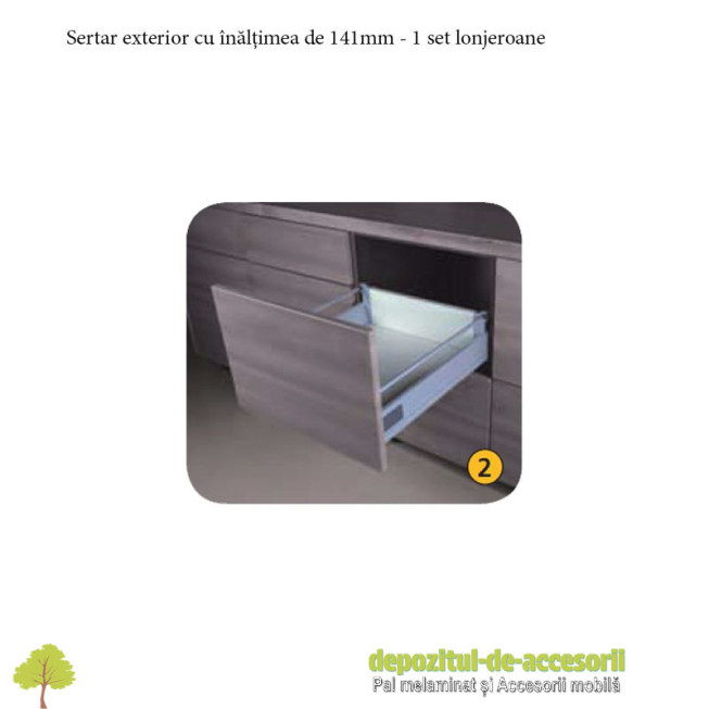 Sertar laterale metalice 500x83mm tip Tandembox extragere totală amortizare la inchidere DTC