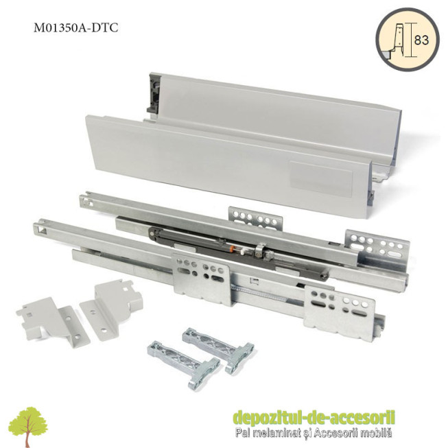 Sertar laterale metalice 350x83mm tip Tandembox extragere totală inchidere cu amortizare DTC