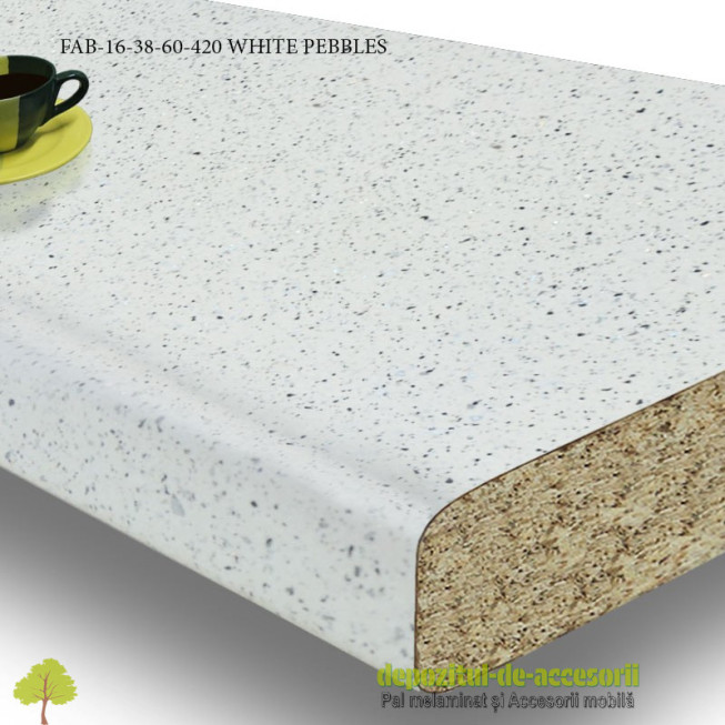 Blat de bucatarie mat WHITE PEBBLES dimensiuni 38x600x4200mm FAB Grup FAB 16