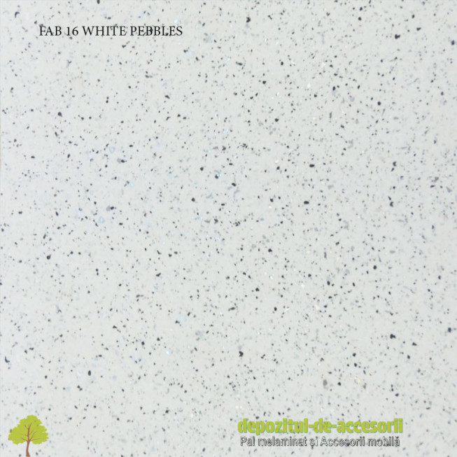 Blat de bucatarie mat WHITE PEBBLES dimensiuni 38x600x4200mm FAB Grup FAB 16
