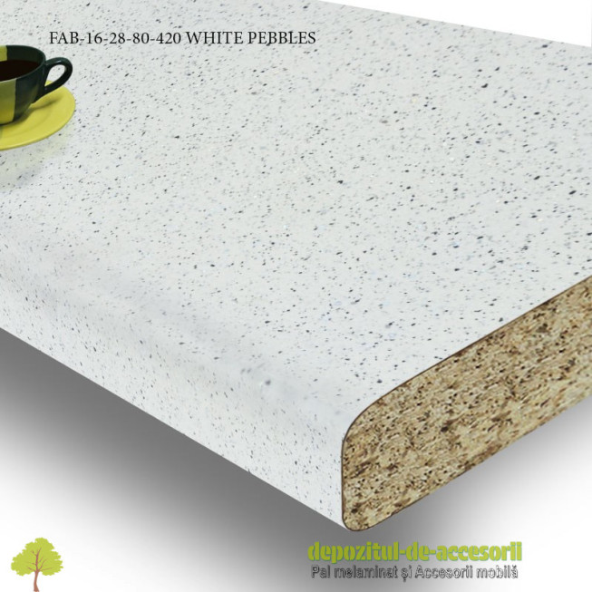Blat de bucatarie mat WHITE PEBBLES dimensiuni 28x800x4200mm FAB Grup FAB 16