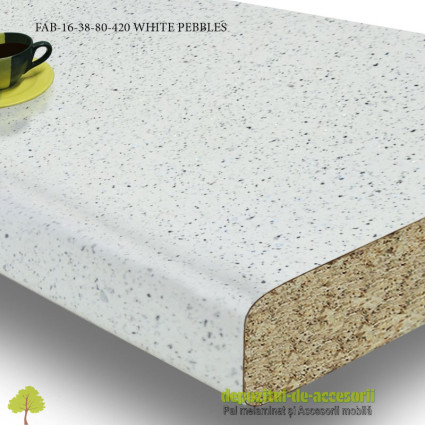 Blat de bucătărie mat WHITE PEBBLES dimensiuni 38x800x4200mm FAB Grup