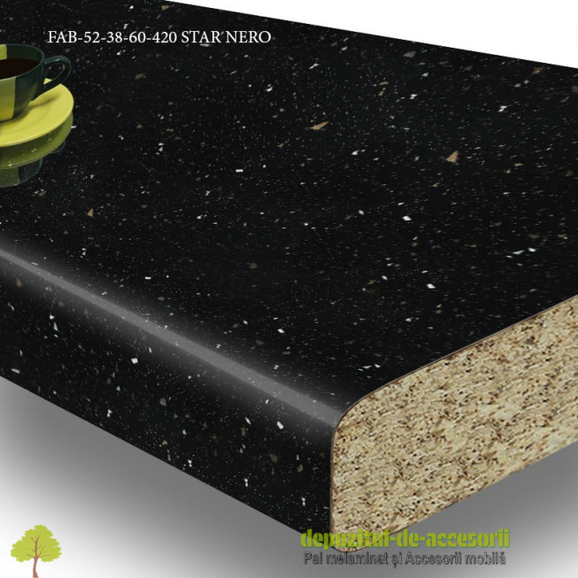 Blat de bucatarie lucios STAR NERO dimensiuni 38x600x4200mm FAB 52 FAB Grup