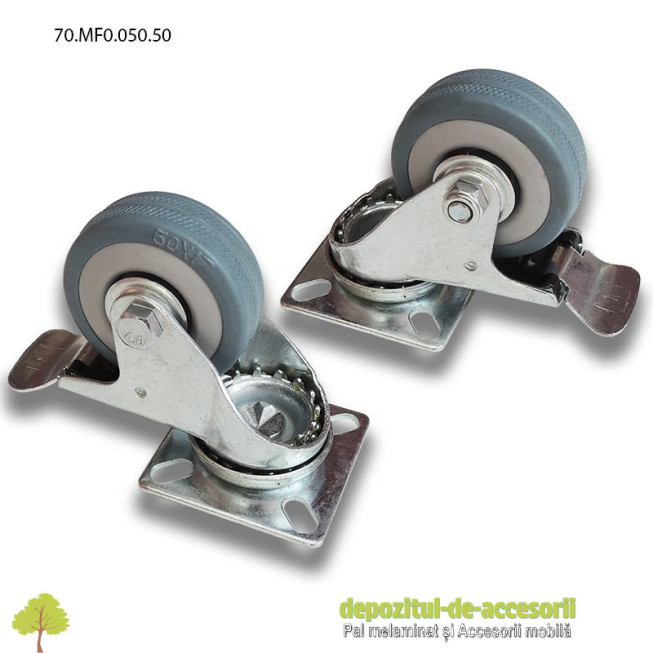 Role mobilier cauciuc cu frana Ø50mm pivotante prindere cu flansa 70.MF0.050.50