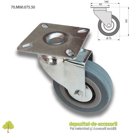Role mobilier cauciuc Ø75mm pivotante prindere cu flansa 70.M00.075.50