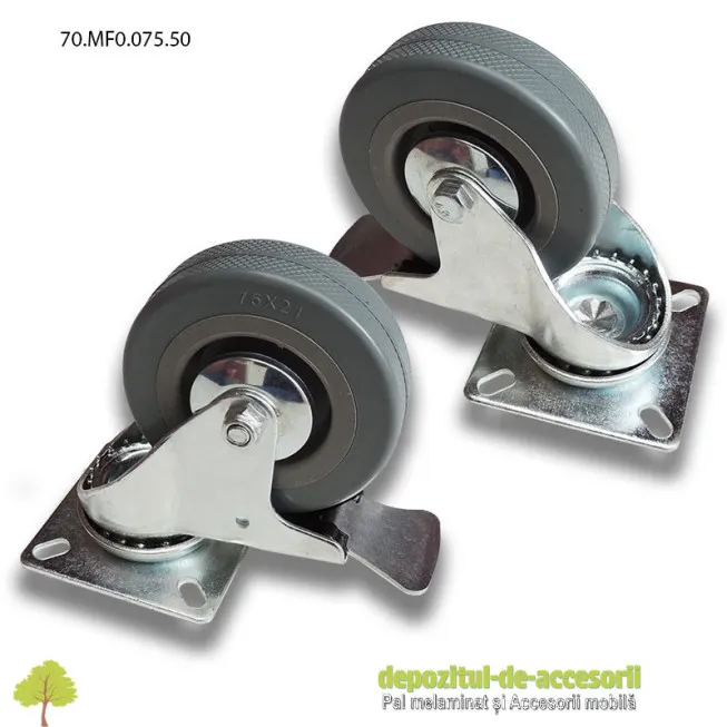 Role mobilier cauciuc cu frana Ø75mm pivotante prindere cu flansa 70.MF0.075.50